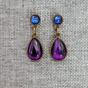 Vintage Avon Earrings Dangle Purple Blue Brass Signed SAQ